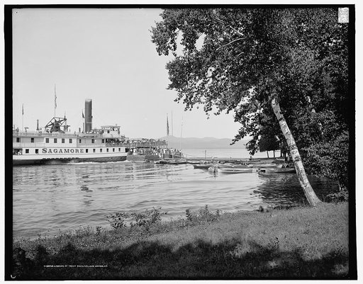 Landing at Trout Pavilion [Hotel], Lake George, N.Y.