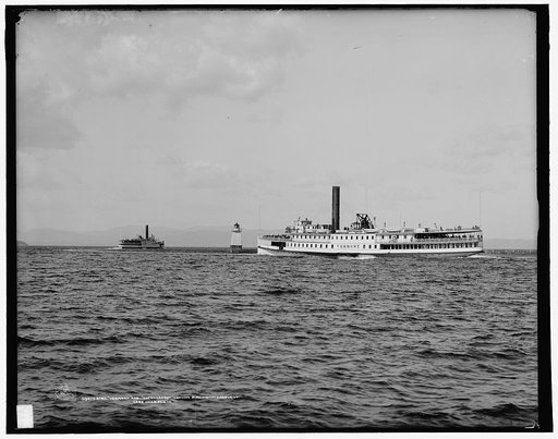 Strs. Vermont and Ticonderoga leaving Burlington harbor, Vt., Lake Champlain