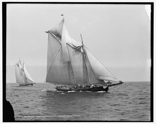 Rose Dorothea, with broken topmast in first Fishermen's Race for Lipton Cup