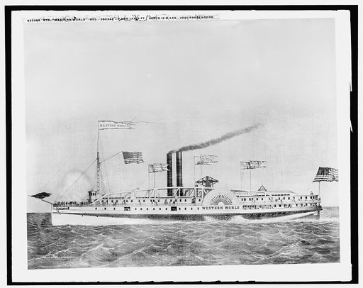 Str. Western World, 1853, 350 x 421-2 and 74 x 15 ft., speed 16 miles - 2000 passengers