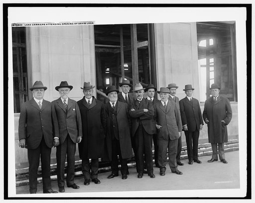 Lake carriers attending opening of Davis lock, [Sault Sainte Marie canal