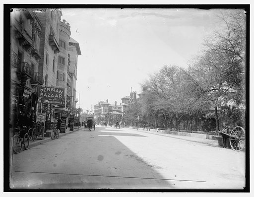 Commercial street with Persian Bazaar and El Unico gift shop, Saint Augustine, Fla.