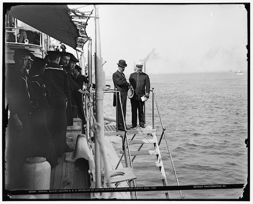 Admiral Schley leaving U.S.S. Brooklyn on Captain Cook's departure for Puerto Rico, 1898