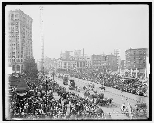 Floats in civic & industrial parade, Detroit bi-centenary celebration