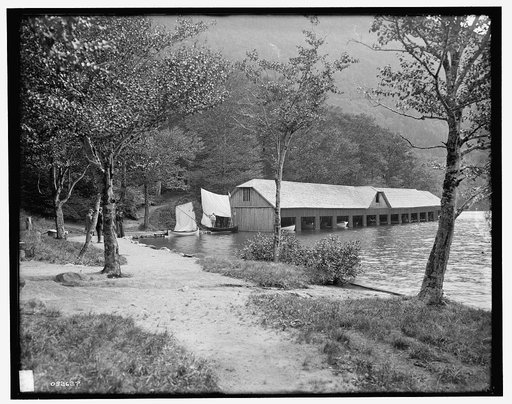 Franconia Notch, boat house on Profile Lake, White Mtns., N.H.