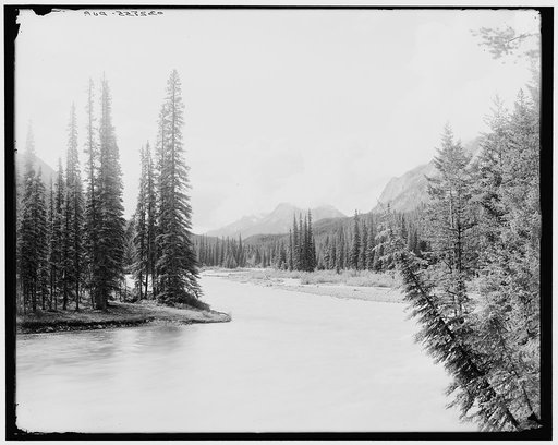 Up Spray River from bridge, Canadian National Park, Alberta, Canada