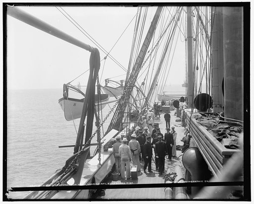 U.S.S. Hartford, gun drill, looking aft., starboard side
