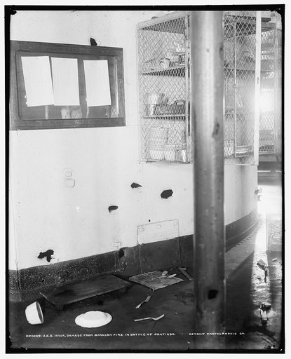 U.S.S. Iowa, damage from Spanish fire in Battle of Santiago