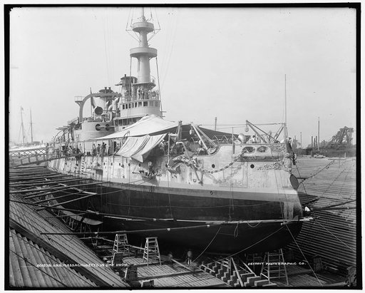 U.S.S. Massachusetts in dry dock