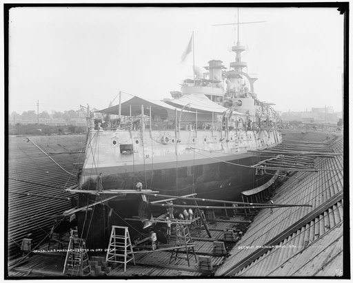 U.S.S. Massachusetts in dry dock
