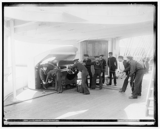 U.S.S. Newark, sighting 6-inch gun