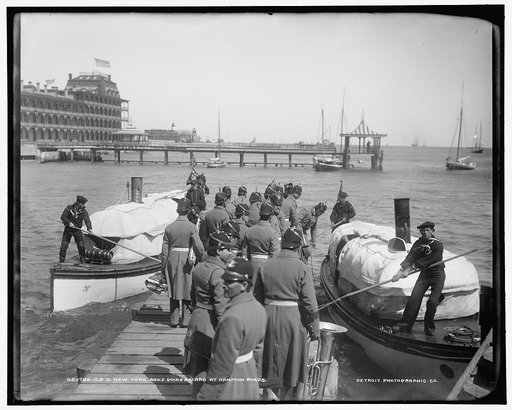 U.S.S. New York, band going aboard at Hampton Roads