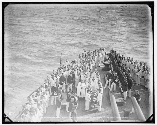 U.S.S. New York, burial at sea of seamen killed at San Juan