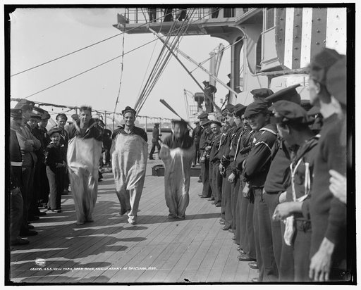 U.S.S. New York, sack race, anniversary of Santiago