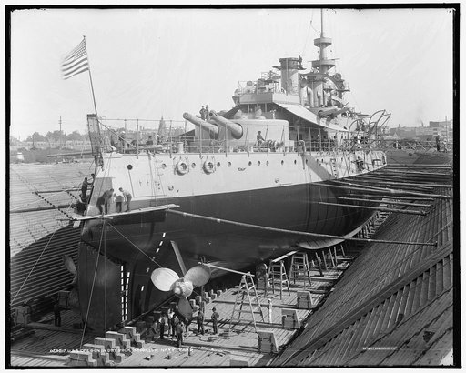 U.S.S. Oregon in dry dock, Brooklyn Navy Yard