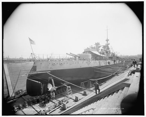 U.S.S. Oregon in dry dock, Brooklyn Navy Yard