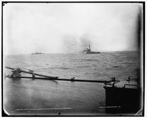 U.S.S. Oregon, engaging shore batteries at Santiago