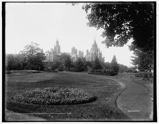 Parliament bldgs., from Major [i.e. Major's] Hill Park, Ottawa