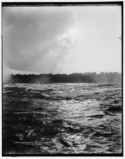 Moonlight on the rapids above the falls, Niagara