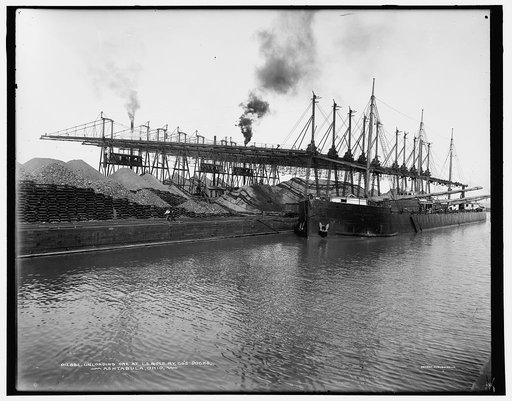 Unloading ore at L.S. & M.S. [Lake Shore & Michigan Southern] Ry. Co.'s docks, Ashtabula, Ohio