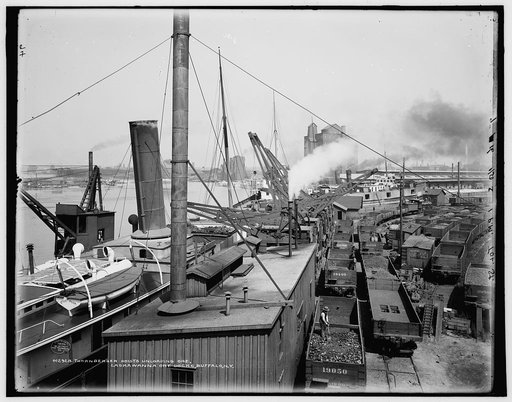 Thornberger hoists unloading ore, Lackawanna ore docks, Buffalo, N.Y.