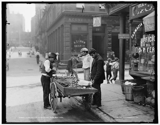 Clam seller in Mulberry Bend, N.Y.