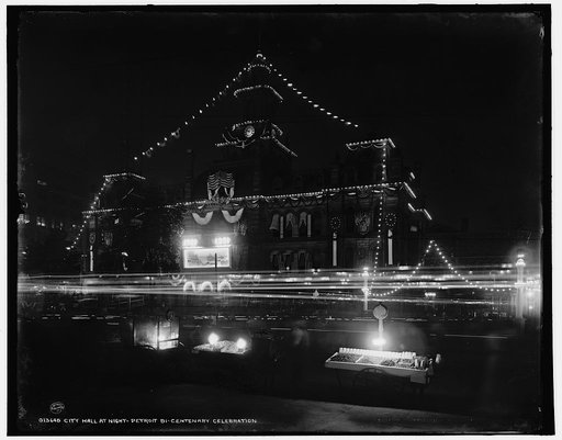 City Hall at night, Detroit Bi-Centenary Celebration