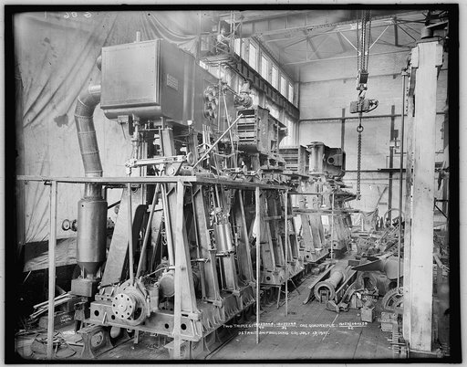 Marine engines made by Detroit Shipbuilding Co., two triples and a quadruple