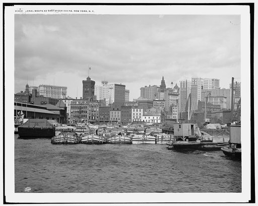 Canal boats at East River docks, New York, N.Y.