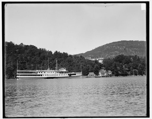 Steamer approaching Rogers' Rock landing, Lake George, N.Y.