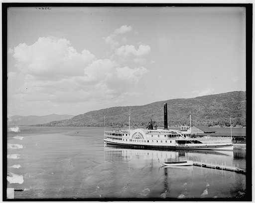 Steamboat dock from Fort William Henry Hotel, Lake George, N.Y.