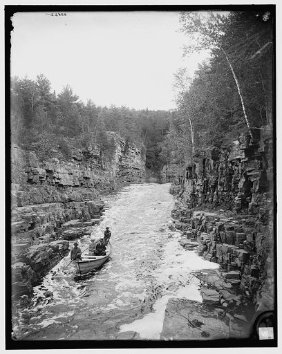 Running the rapids, high water, Ausable Chasm, N.Y.