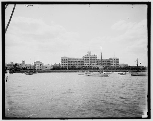 Colonial Hotel from the bay, Nassau, Bahama Islands