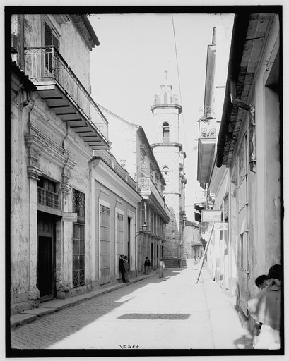 Calle Emperador [i.e., Empedrado] and Cathedral, Havana, Cuba