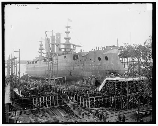 Launch of battleship Georgia, waiting for launching, Bath, Me.