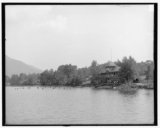 Bath house & bathers, Silver Bay, Lake George, N.Y.