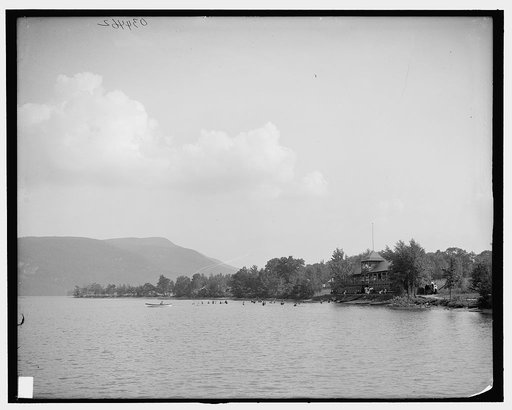 Bath house & bathers, Silver Bay, Lake George, N.Y.