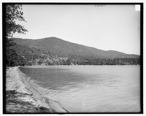 Silver Bay Hotel & landing from Slim Point, Lake George, N.Y.