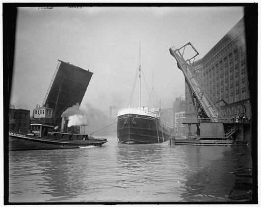 Freighter passing State Street bridge, Chicago, Ill.