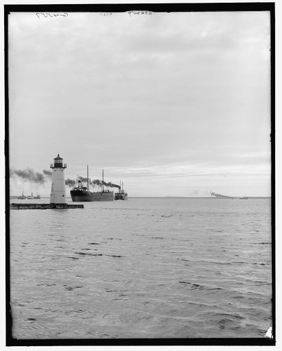 Upper light at sunrise, Sault Sainte Marie, Mich.