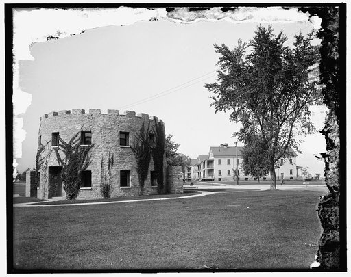 Old round tower and new barracks, Ft. Snelling, Minn.