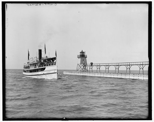 Charlevoix light and harbor entrance, Charlevoix, Mich.