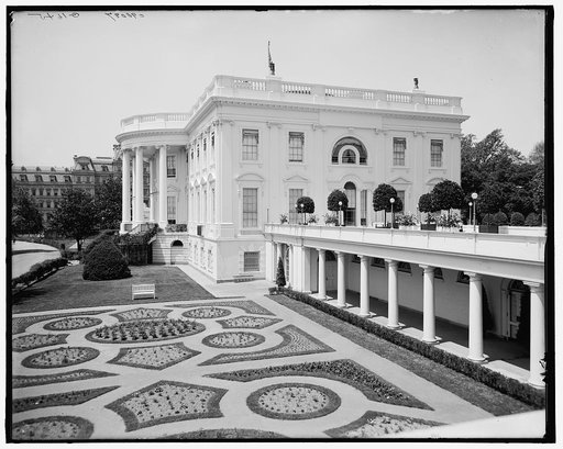White House, south entrance & flower beds, Washington, D.C.