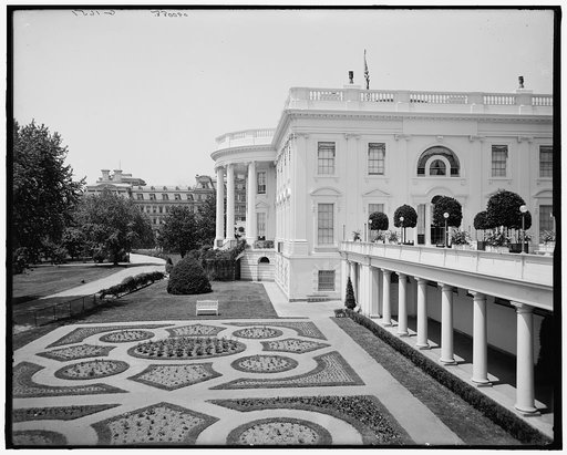 White House, south entrance & flower beds, Washington, D.C.
