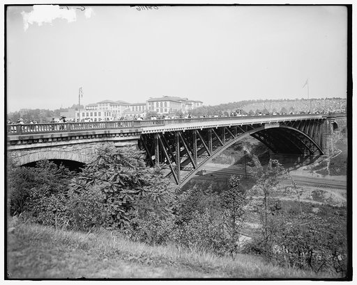 Schenley Park (Panther Hollow) Bridge and the "Tick" (Carnegie-Mellon University), Pittsburgh, Pa.