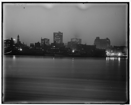 Detroit skyline at night from Windsor, Detroit, Mich.