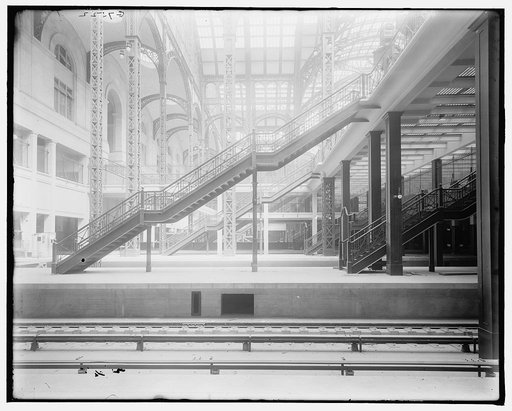 Pennsylvania Station, main concourse, track levels, stair entrance, New York, N.Y.