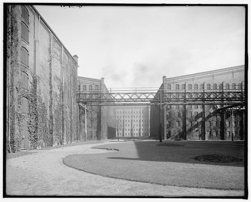 Avenue of rack warehouses, Hiram Walker & Sons, Walkerville, Ont.