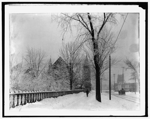 Church and Grand River Avenue in snow, Detroit, Mich.