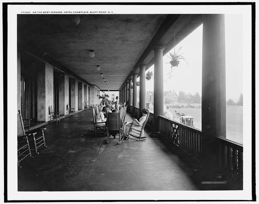 On the west veranda, Hotel Champlain, Bluff Point, N.Y.